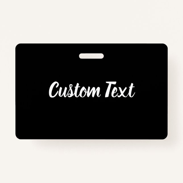Crachá Texto personalizado em preto com Modelo de script  (Frente)