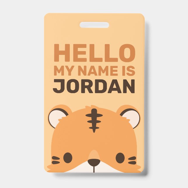 Crachá Tigre Fofo com Nome Personalizado (Frente)