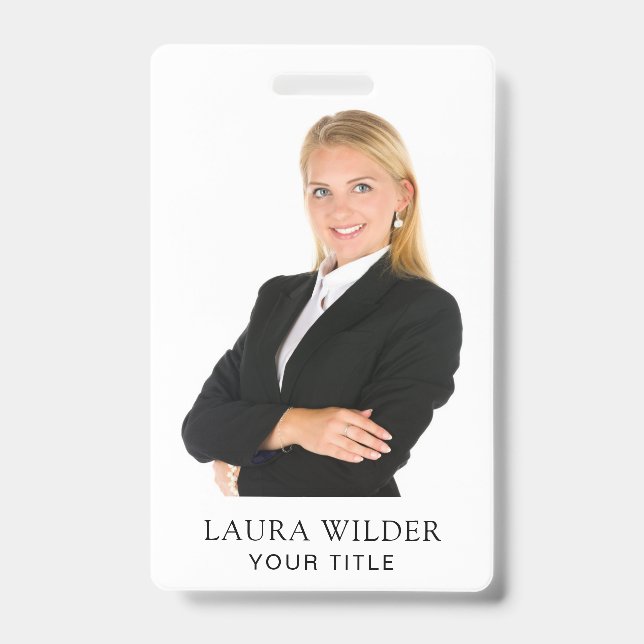 Crachá Título de Nome de Foto Moderna Personalizada  (Frente)