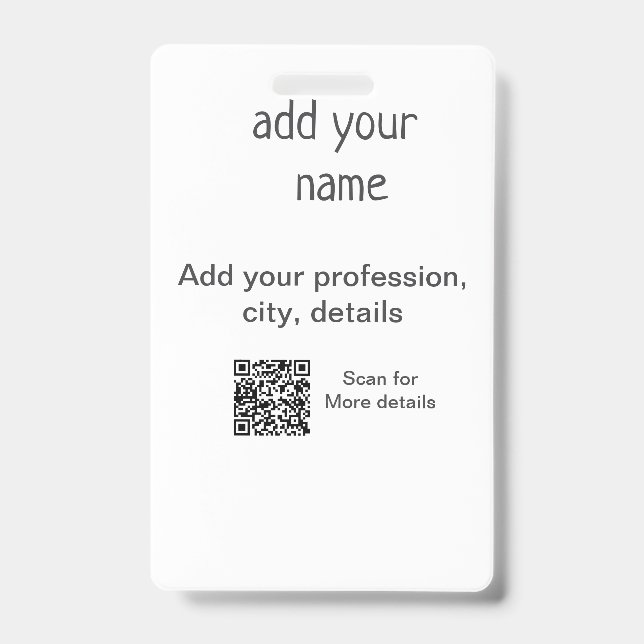 Crachá Título QR de nome de texto simples mínimo (Frente)