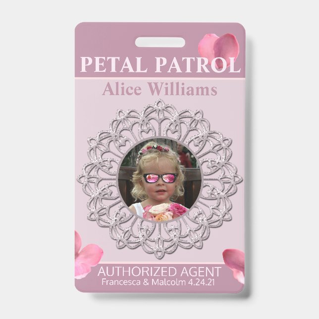 Crachá Todas as estações Pink Petal Patrol Flower Girl Cr (Frente)