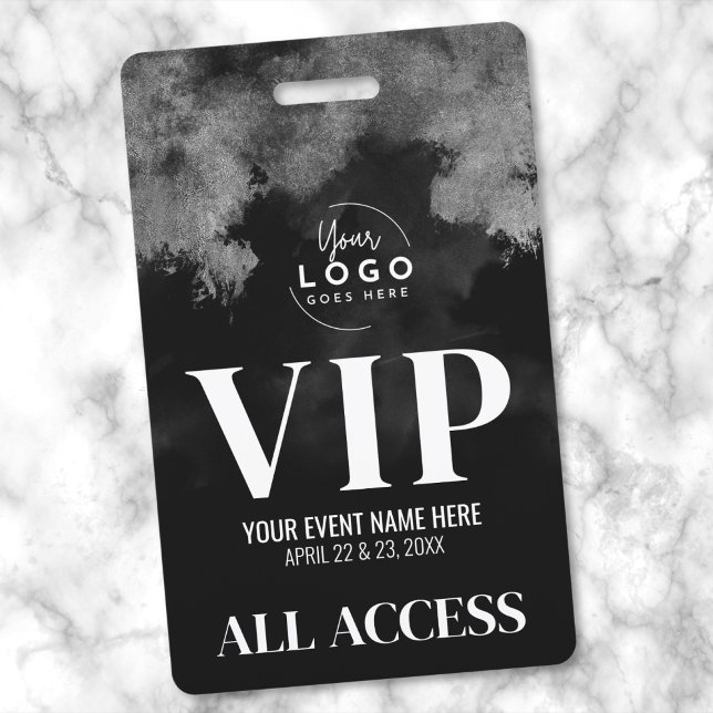 Crachá Todo o acesso ao seu logotipo VIP preto branco (All Access Your Logo Black White VIP Badge)
