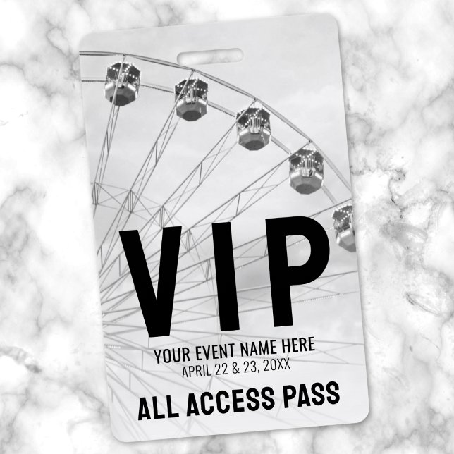 Crachá Todos os acessos passam no VIP branco preto (All Access Pass Black White VIP Badge)