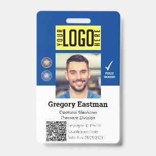 Crachá Tradesman Photo ID QR Code Blue White