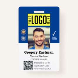 Crachá Tradesman Photo ID QR Code Blue White