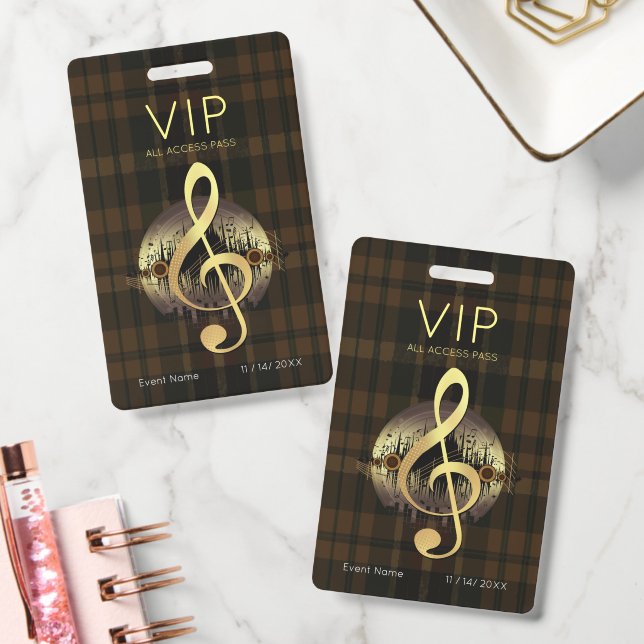 Crachá Treble Clef Dourado VIP Acesso Total Clássico Marr (Escritório)