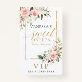 Crachá Trendy blush floral gold sparkles sage doce 16º