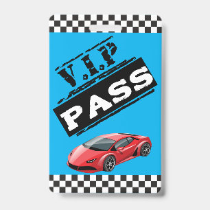 Crachá Trendy Cool Blue Race Car Birthday VIP Passes