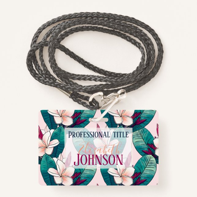 Crachá Trendy Tropical Plumeria Frota Verde (Frente com cordão)