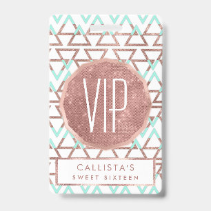 Crachá Triângulos de brilho Dourados do Rosa Verde-Chic M