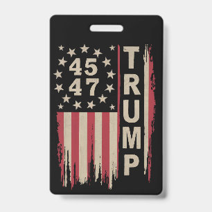 Crachá Trump 45 47 Vintage Retro America Flag