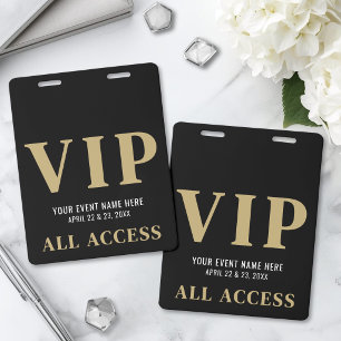 Crachá Tudo Acesso Elegante Evento VIP Preto e Dourado