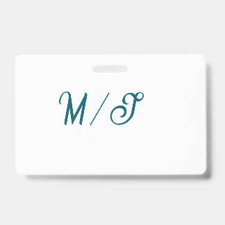 Crachá Turquoise monogram wedding couple name simple styl