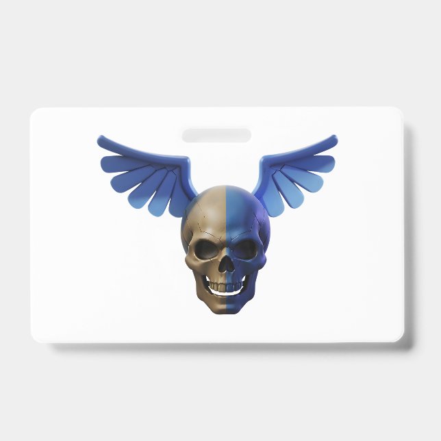 Crachá Two-Toned Skull with Blue Stylized Wings (Frente)