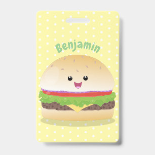 Crachá Um bonito e feliz desenho animado do hambúrguer ka