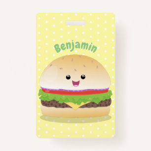 Crachá Um bonito e feliz desenho animado do hambúrguer ka