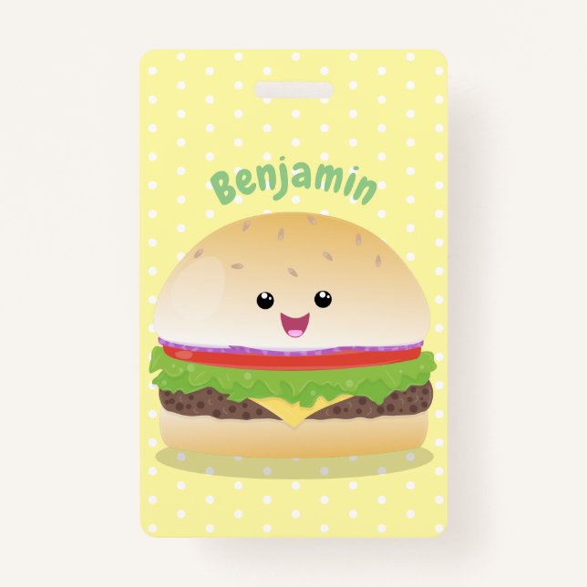 Crachá Um bonito e feliz desenho animado do hambúrguer ka (Frente)
