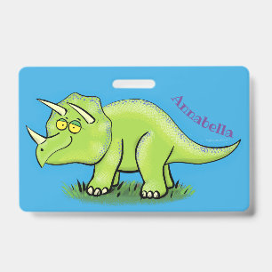 Crachá Um desenho animado de dinossauros triceratops verd
