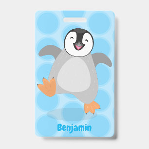 Crachá Um desenho animado de pintinho de pinguim feliz e
