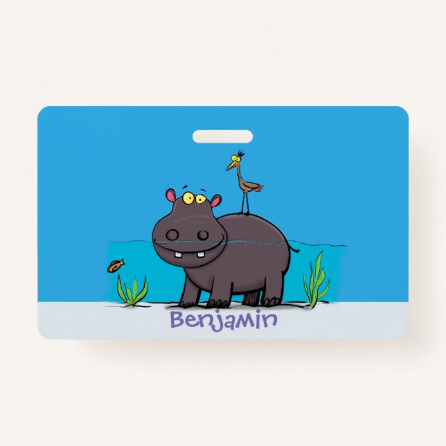 Crachá Um hipopótamo engraçado bonito com desenhos animad (Frente)