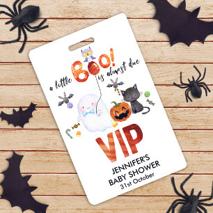 Crachá Um pequeno laço de Halloween Boo Baby Shower VIP