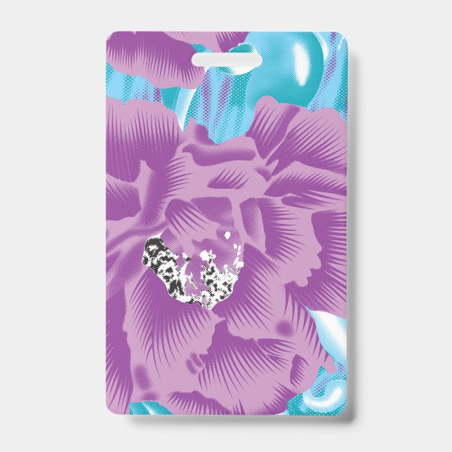 Crachá Um vibrante design de tecido com roxo e turq (Frente)