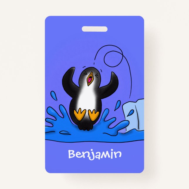 Crachá Uma ilustração de desenho animado de pinguins de s (Frente)