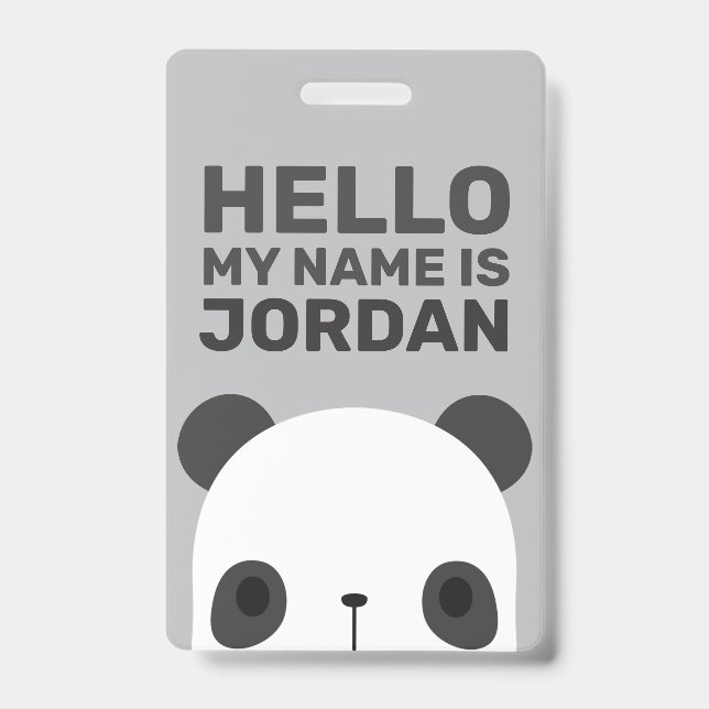 Crachá Urso Panda Bonito com Nome Personalizado (Frente)