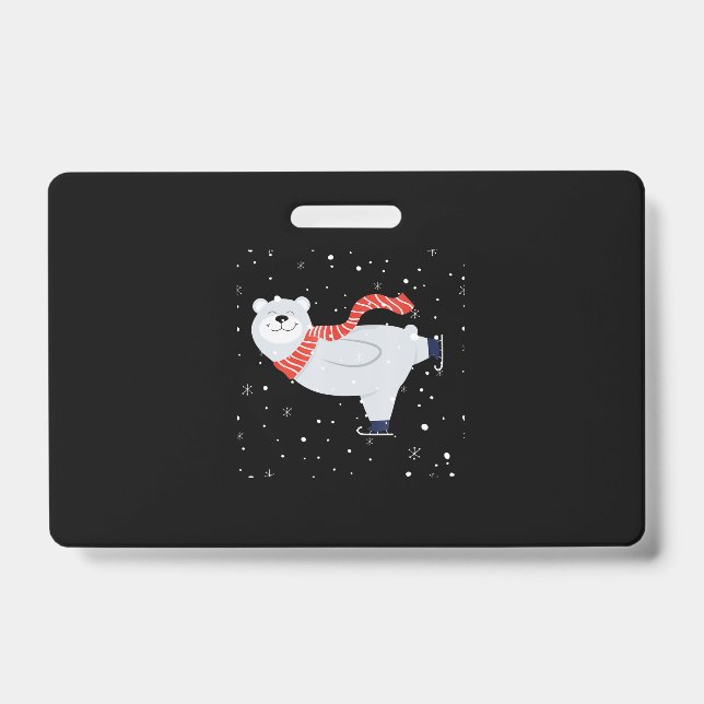 Crachá Urso Polar Patinando no Natal (Frente)