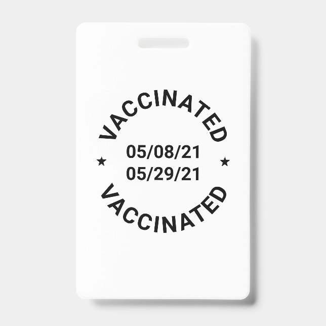 Crachá Vacinado com datas personalizadas e texto ID (Frente)