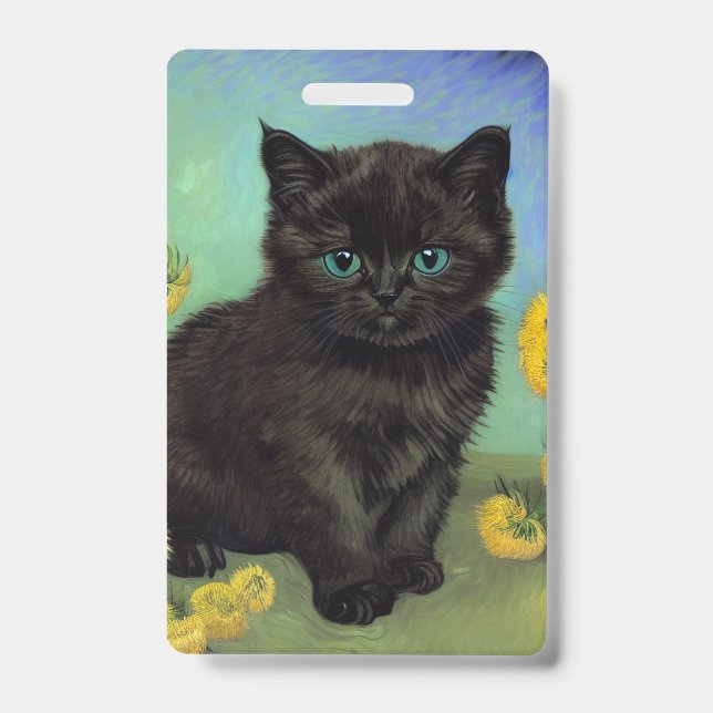 Crachá Van Gogh Gato Preto Flores Amarelas (Frente)