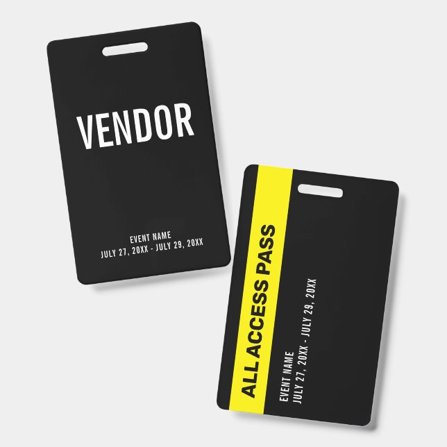 Crachá Vendor All Access Pass Event ID Badge (Frente e verso)