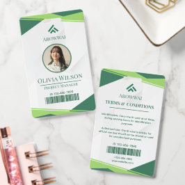 Crachá Verde e Branco Geométrico Foto Personalizada