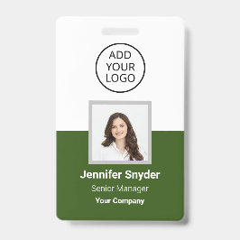 Crachá Verde, ID de Foto do Funcionário com Código QR, Em