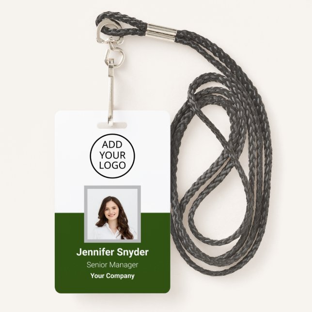 Crachá Verde, ID de Foto do Funcionário com Código QR, Em (Frente com cordão)