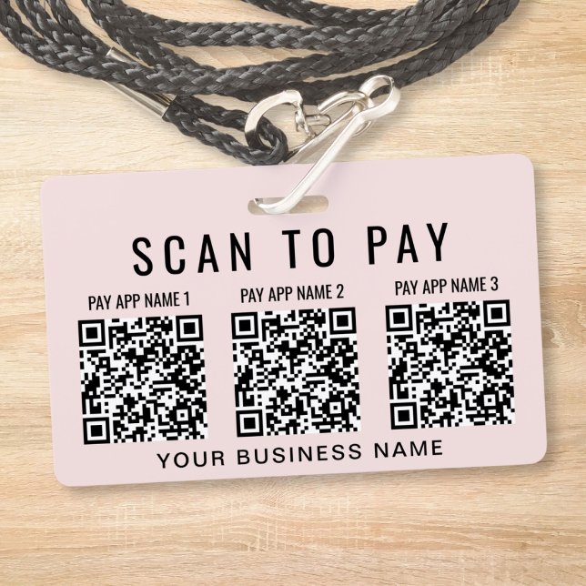 Crachá Verificação Comercial para Pagar 3 Códigos QR Rosa (Business Scan to Pay 3 QR Codes Pink Badge)