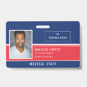 Crachá Vermelho Azul adicione seu logotipo ID de funcion