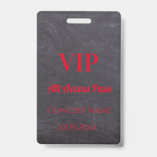 Crachá Vermelho de Acesso VIP Data Nome Quadro Neg