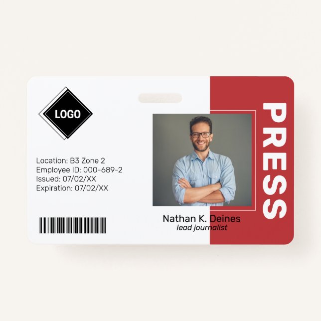 Crachá Vermelho | Segurança da Empresa para ID de Foto do (Frente)
