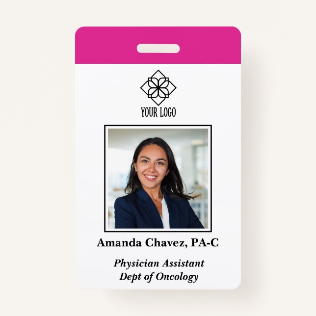 Crachá Vertical Pink Custom Employee ID Photo Name (Frente)