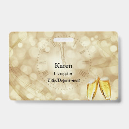 Crachá Véspera de Ano Novo com óculos de champanhe