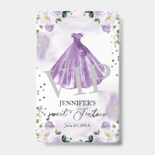 Crachá Vestido Floral Roxo Doce 16 Aniversário VIP 16