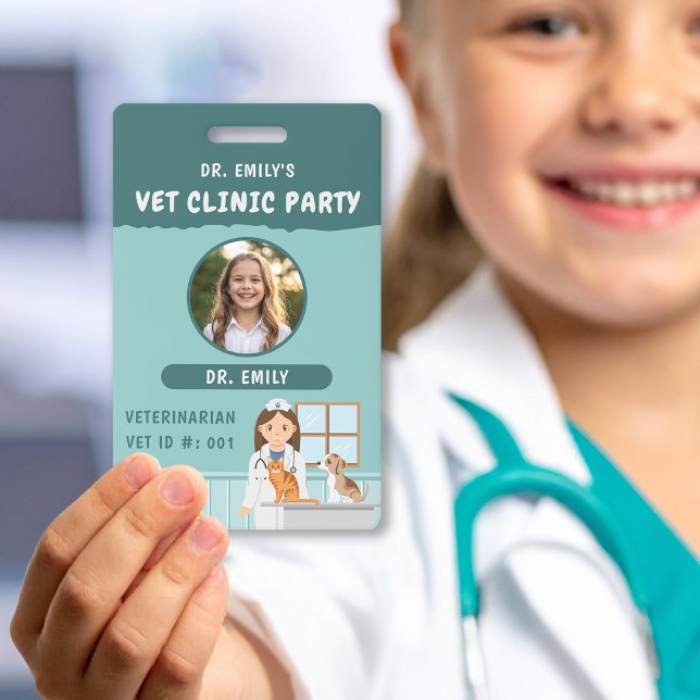 Crachá Veterinarian ID Kids' Pretend Play Birthday Party (Criador carregado)