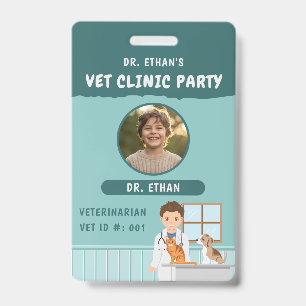 Crachá Veterinário Menino ID Brinquedo de Faz de Conta de
