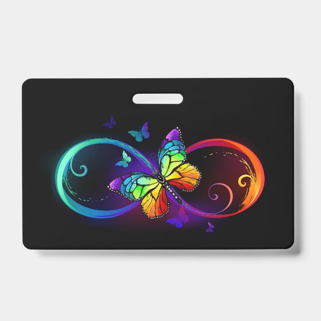 Crachá Vibrante infinito com borboleta arco-íris em preto (Frente)