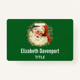Crachá Vintage Papai Noel com Pine Wreath