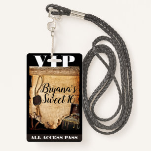 Crachá Vintage Pirate Scroll Festa de aniversário VIP Pas