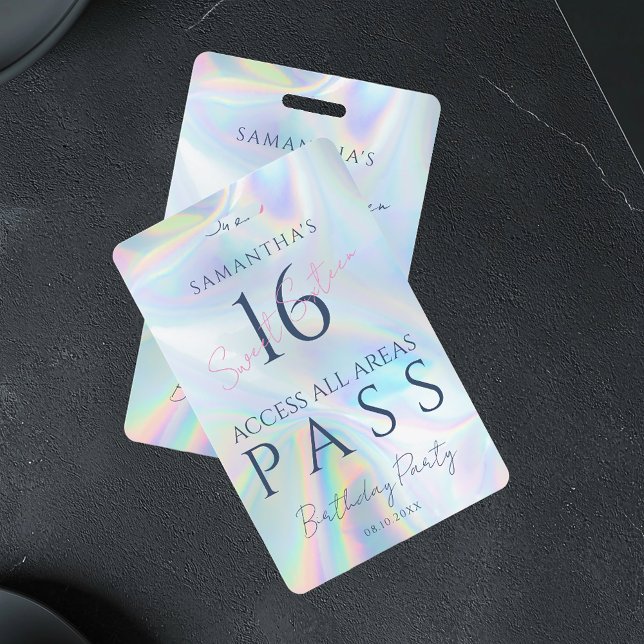 Crachá VIP Access Pass 16th Birthday Holographic (Modern Sweet 16 VIP Pass Holographic ID Badge)