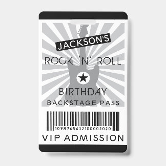 Crachá VIP ADMISION Back Stage Pass Rock 'N' Roll Party