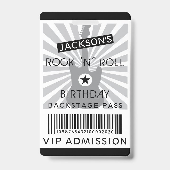 Crachá VIP ADMISION Back Stage Pass Rock 'N' Roll Party (Frente)